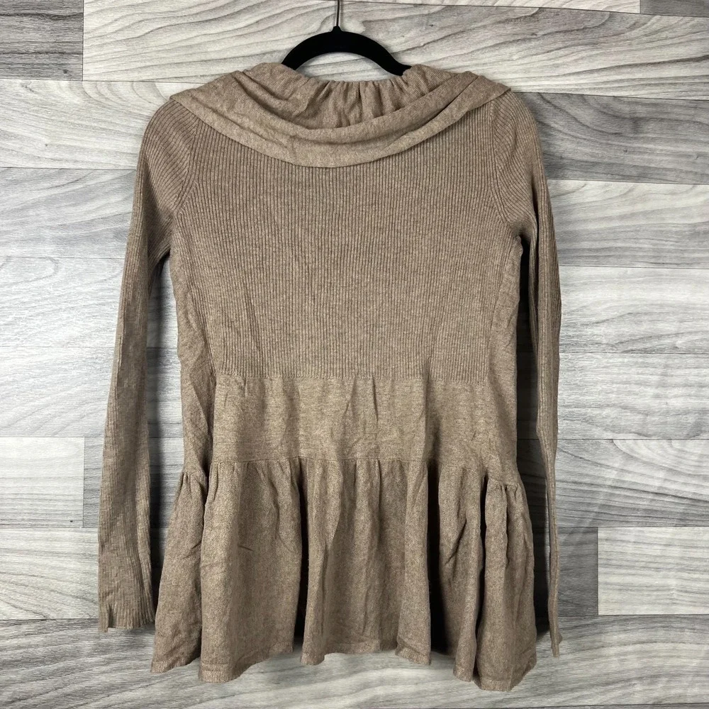 Guinevere Anthropologie Cardigan Womens M Brown Cashmere Blend Ruffle Open Front